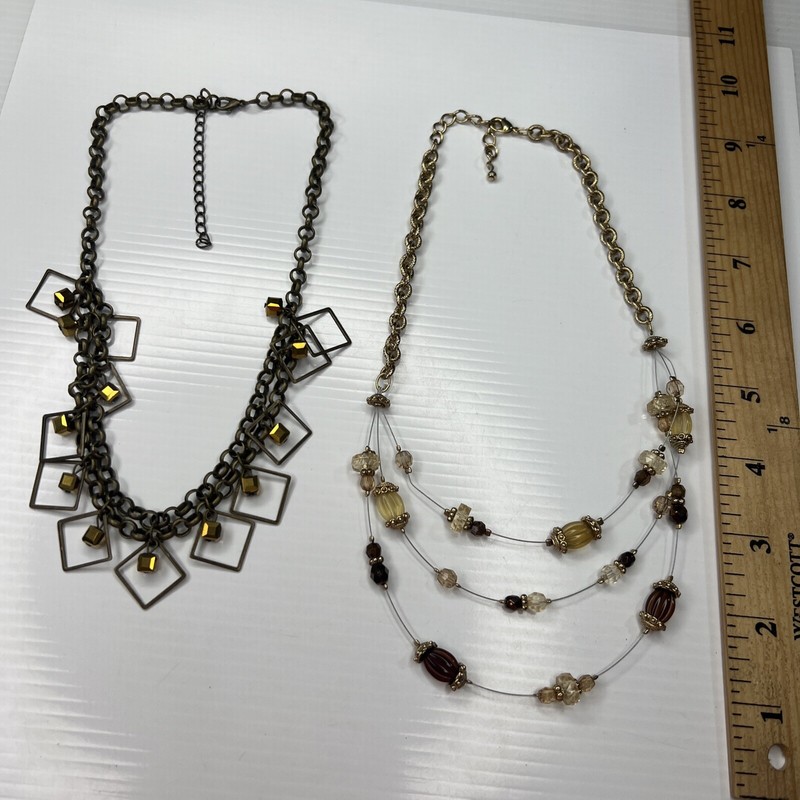 H3 Lot Brass Gold Chains Layered Beaded Bib Crystals Resin Retro Necklaces gallery