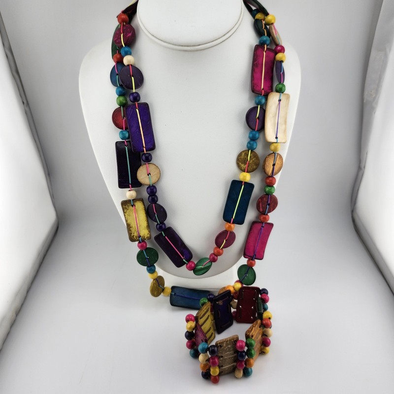 Vintage Multicolor Necklace And Bracelet Dyed Horn