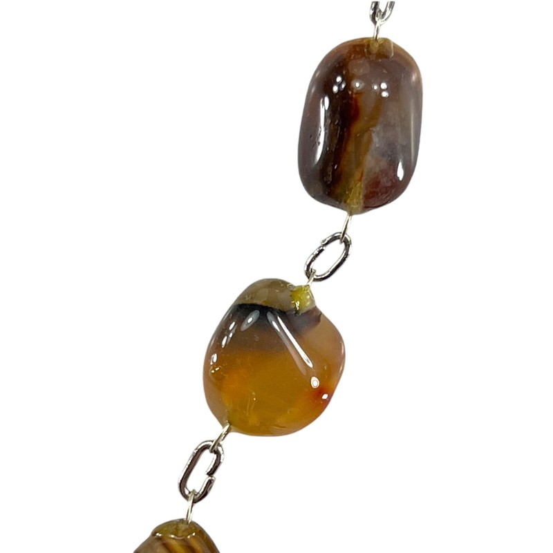 Polished Agate Necklace Continuous Strand Bead Link Vintage Natural Stone gallery