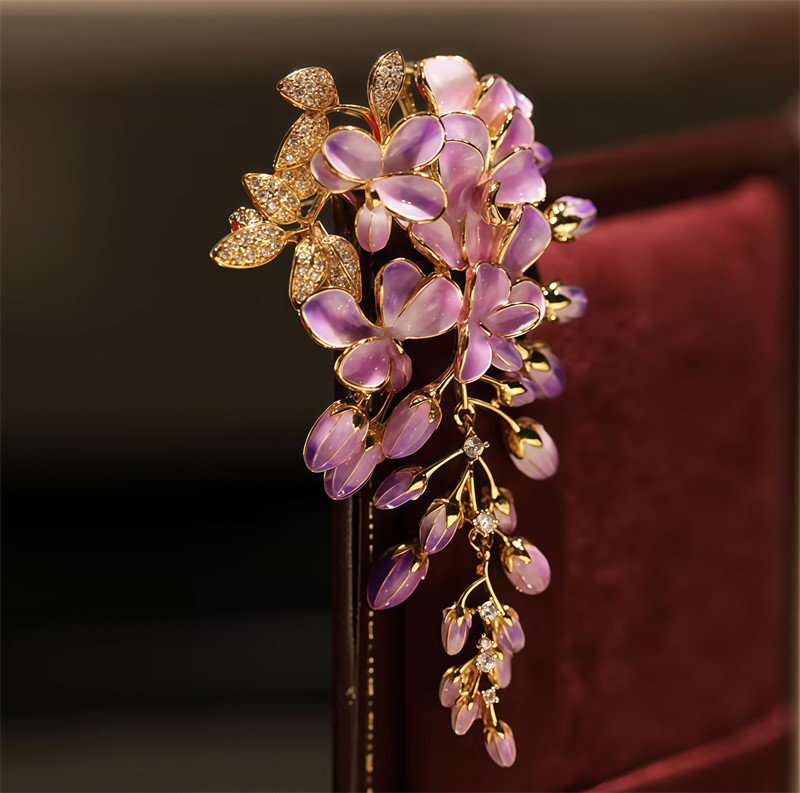 Enamel Color Design Purple Wisteria Flower Brooch, High Quality Flower Brooch gallery