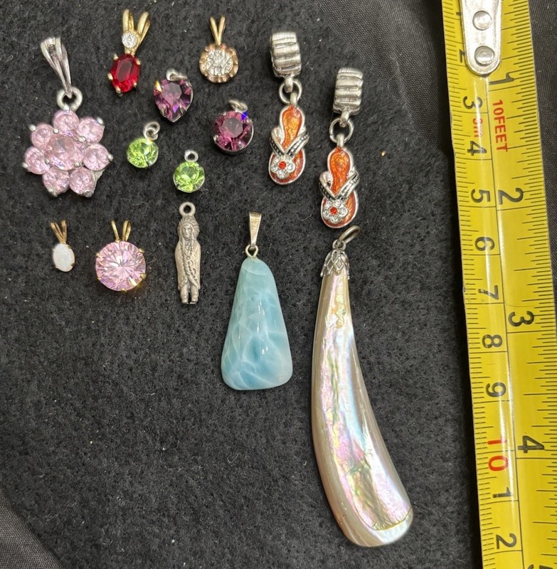 Mixed Lot 14-Piece Multicolor Pendant Charm Set Assorted Gemstones