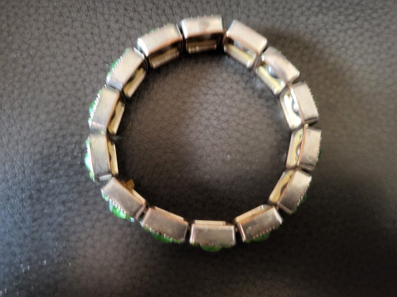 Vintage Silver tone Expandable Bracelet with Green stones. gallery