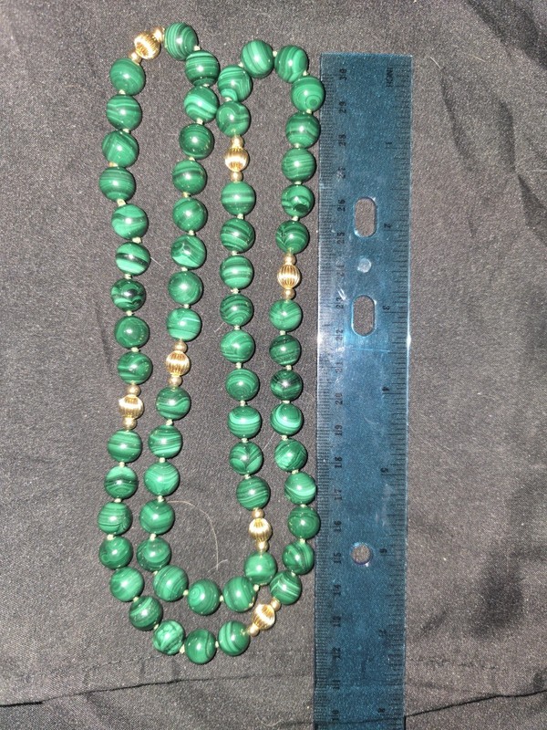 Vintage 14K Yellow Gold Malachite Necklace