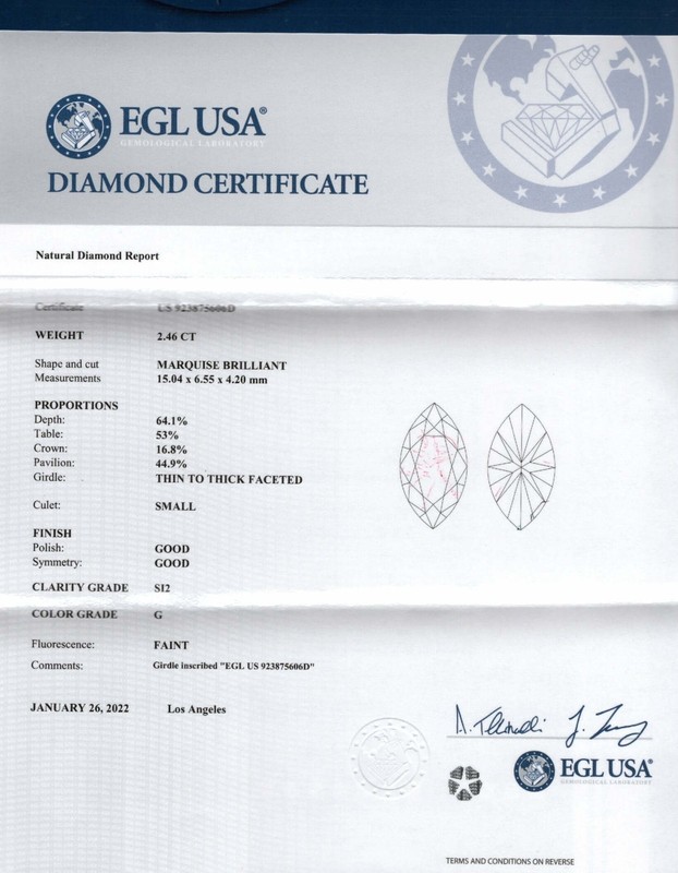 2.5 CARAT CERTIFIED G SI2 DIAMOND MARQUISE SHAPE CUT LOOSE NATURAL EARTH MINED gallery