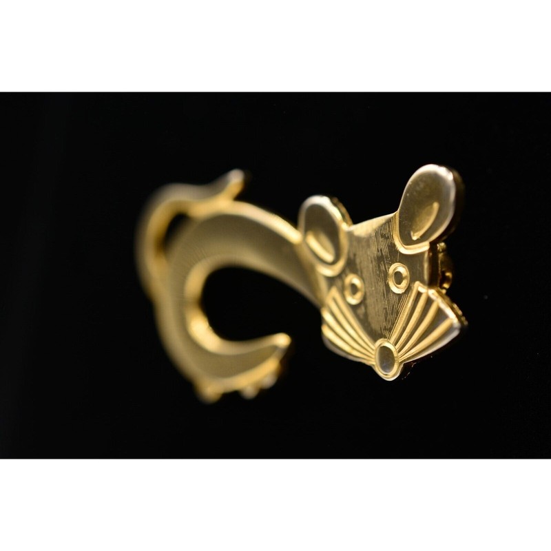 Vintage Cute Mouse Pin Brooch Gold Tone Abstract Cute Playful 1970s BinV gallery
