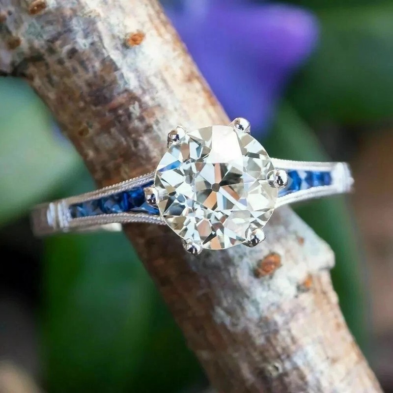 Art Deco Style Round Cut Lab Created Diamond 14k White Gold FN Wedding Ring