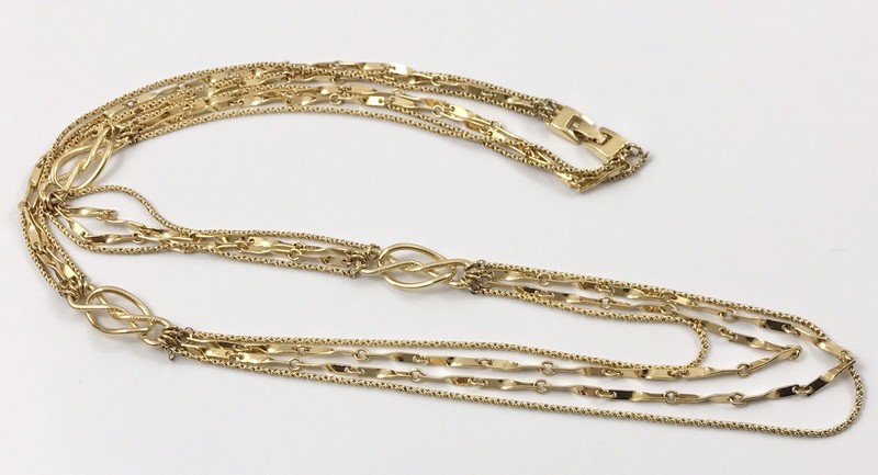 Vintage Monet Multi Strand Layered Long Necklace Gold Tone 32 In. #502