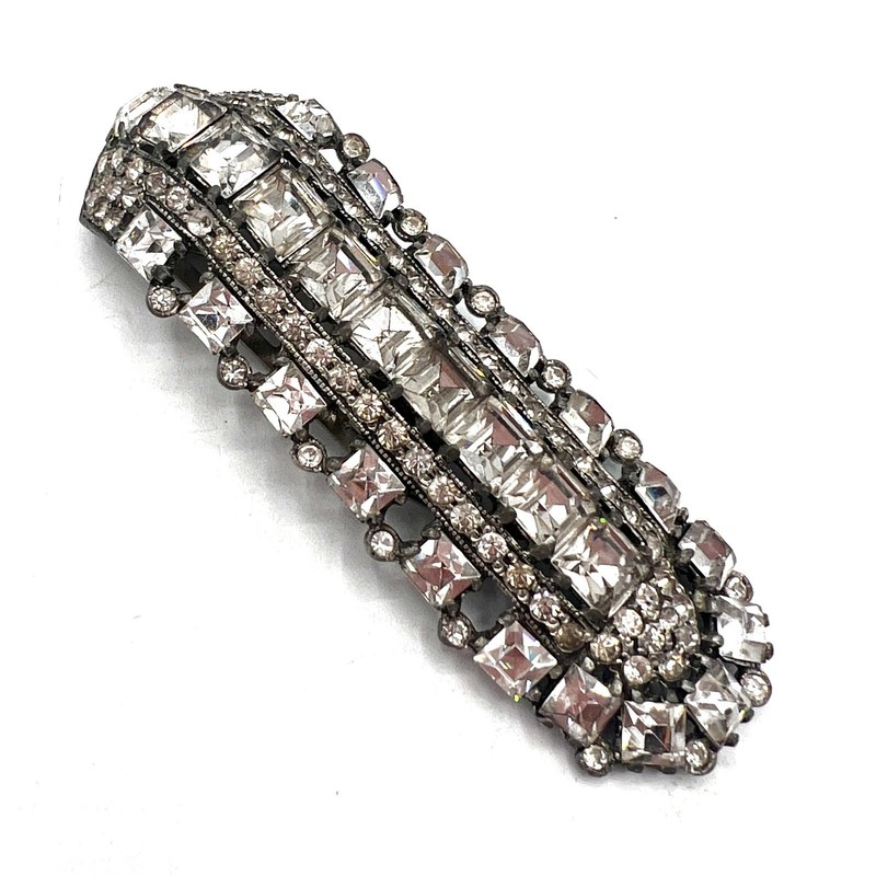 Vintage Eisenberg Original Signed Art Deco Clear Crystal Dress Clip