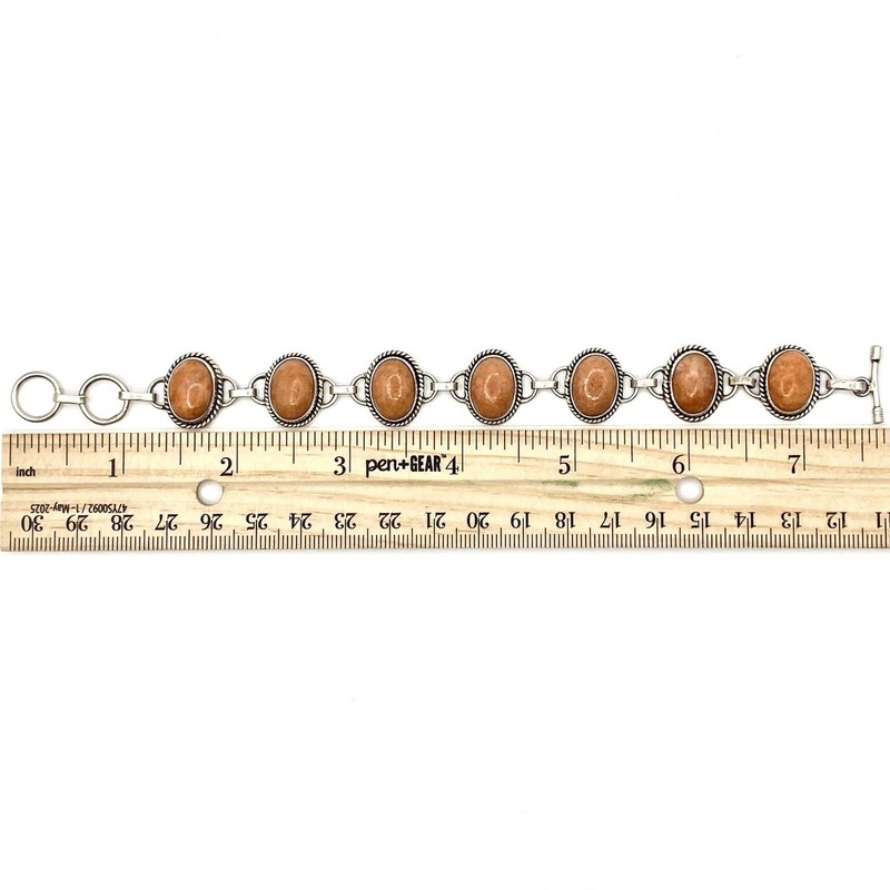 Vintage 925 Sterling Silver Gemstone Scarab Bracelet Toggle Cabochon Nude Pink gallery