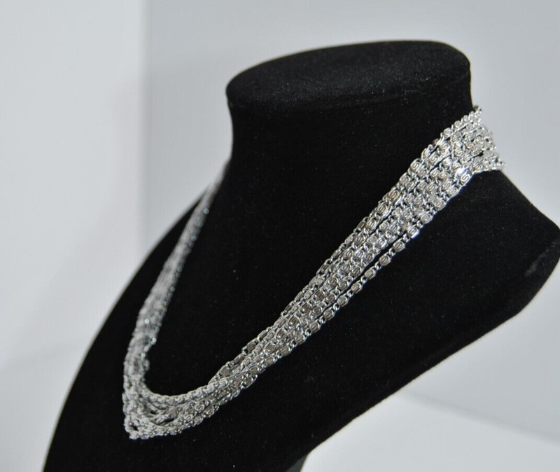 Shiny Silver Tone Multi Strand Choker Necklace Signed SAC 7" gallery