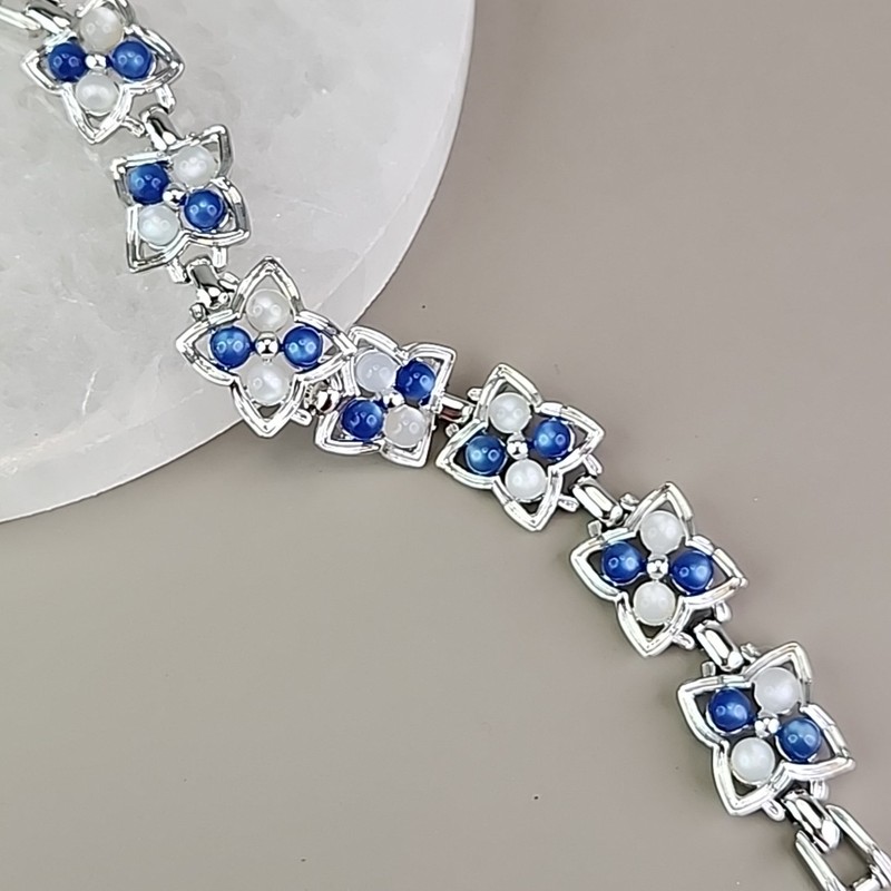 Vintage Moonglow Bracelet Blue White Silver Tone 6.5″