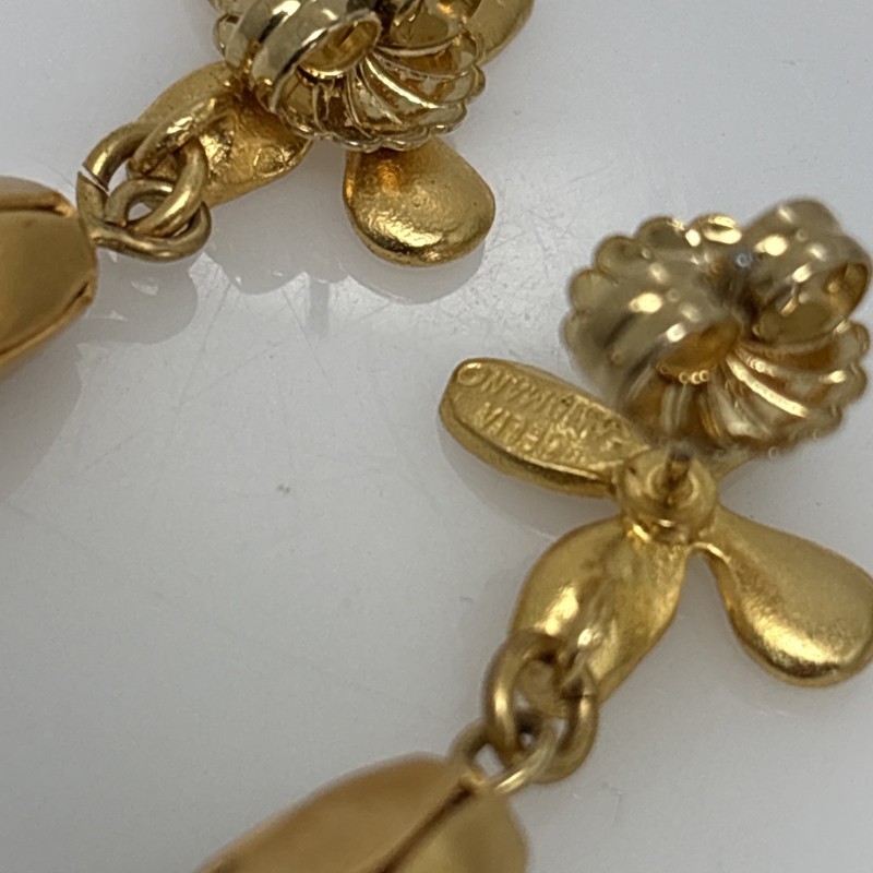 Vintage CELIA LANDMAN Gold Tone Leaf Orchid Dangle Post Earrings SIGNED 5F gallery