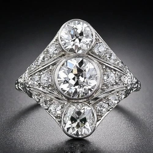 Art Deco Style 3 Ct Round Lab Created Diamond Antique Wedding 14K Gold Over Ring gallery