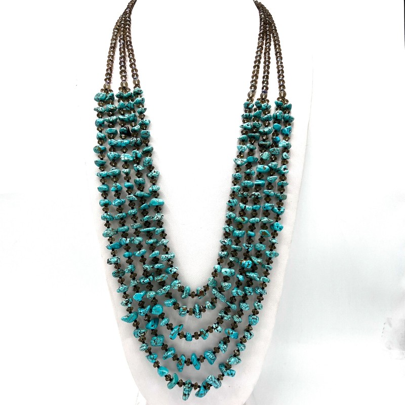 SOMS 6-Strand Turquoise Nugget & Crystal Necklace
