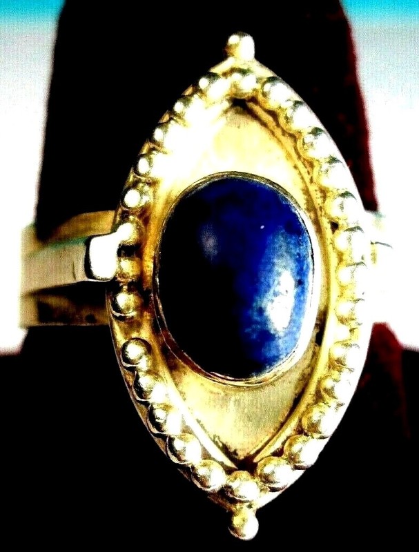 Vintage Art Deco 925 St. Silver Ring, With 8×6 mm Lapis Lazuli, Size P