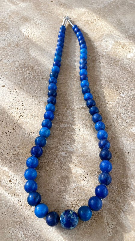 Vintage Southwestern Blue Lapis Sodalite Natural Stone Graduated Bead Necklace