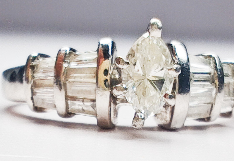14K White Gold .69ct Marquise & Baguette Natural Diamond Ring Size 6 5g Vintage gallery