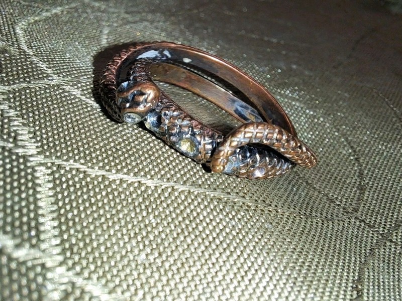 .50ct Natural White Diamond Eyes Snake Ring | 8 Cut | Benzantine Copper Bronze gallery