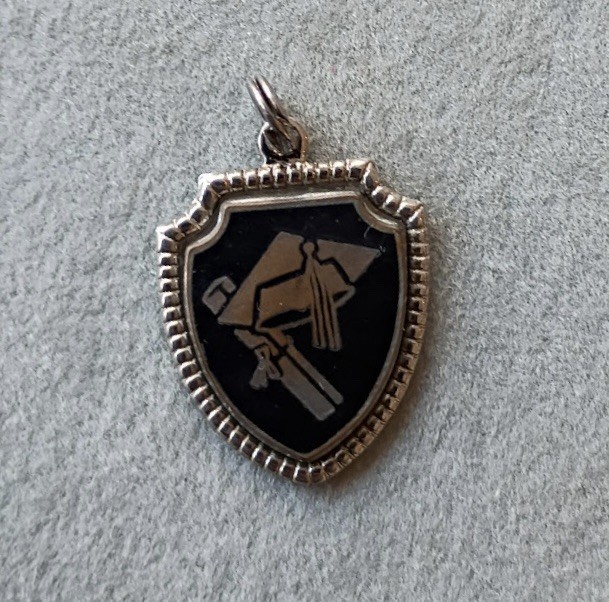 Vintage Sterling Silver Charm Of A Graduation Cap And Diploma In Black Shield