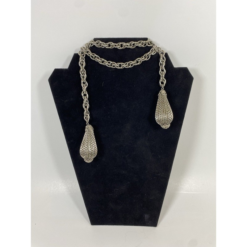 Vintage Silver Tone Lariat Necklace 32in
