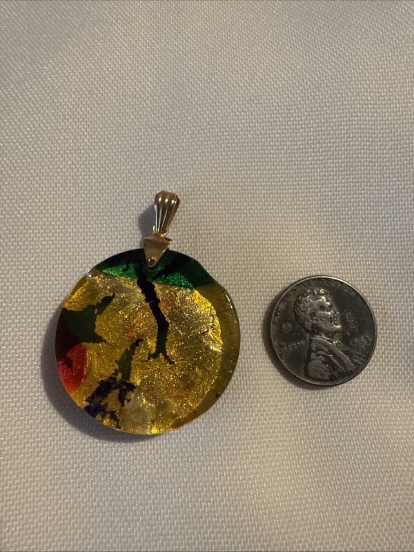 Vintage FUSED VENETIAN GLASS Pendant 14K Yellow Gold gallery