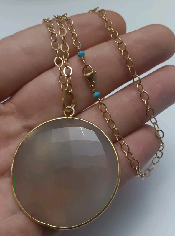 Vintage 10k Gold Vermeil 31in Sterling Silver Necklace Stone Pendant 925 Tested gallery