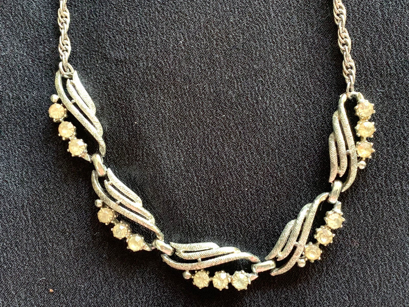 Vintage Statement Silver Clear Rhinestone Choker Necklace 17” Art Deco Victorian