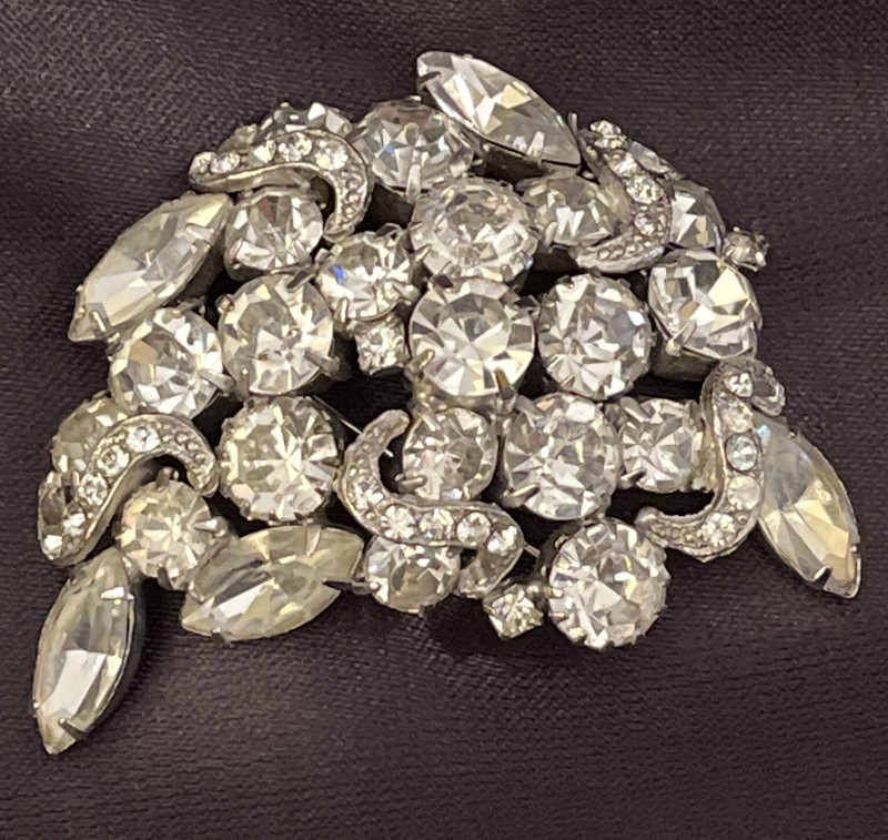 Vintage Unsigned Large Prong Set and Channel Set Clear Crystal Brooch gallery