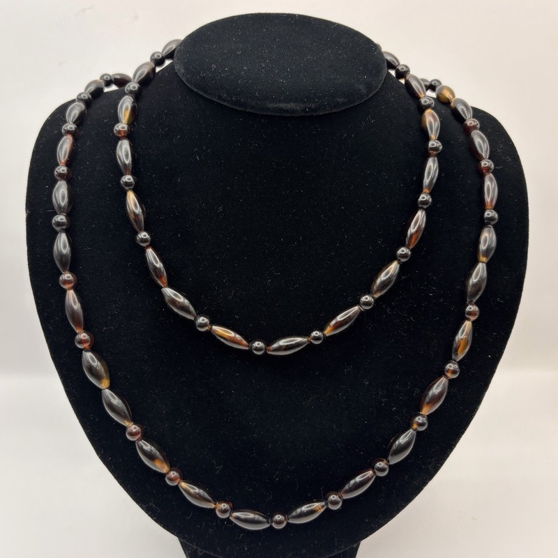 Two Natural Tortoise Shell Beaded Necklaces Horn Vintage Gold filled clasps