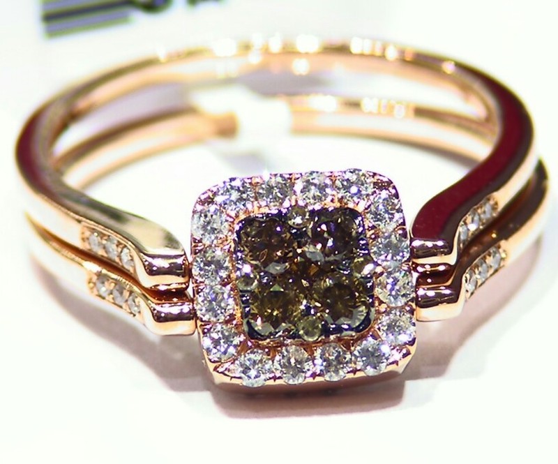 .96CT 14K Gold Natural Cut White Brown Diamond Vintage Flip Engagement Ring Halo