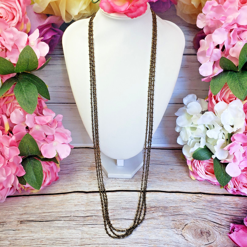 ROOST Multi Strand Brass Tone Chain Link Long Necklace Statement Jewelry