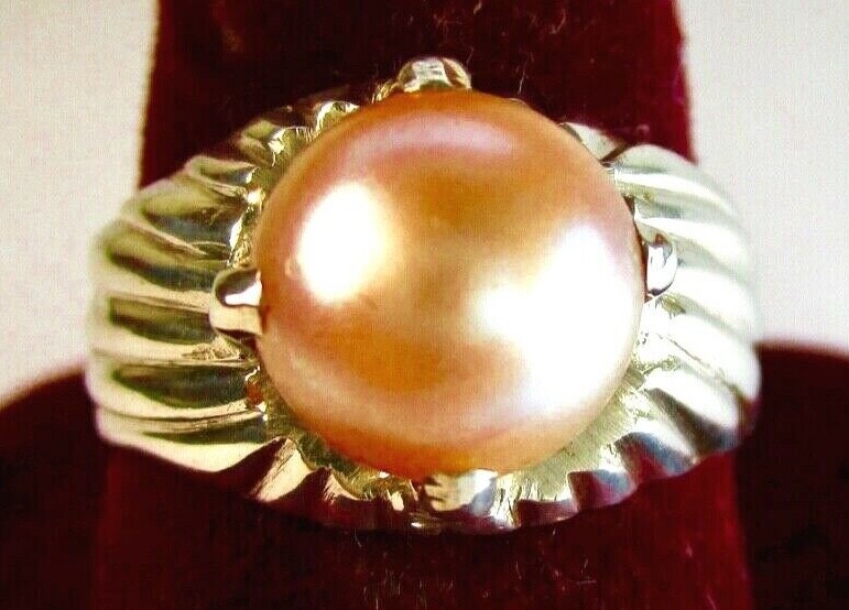 Beautiful 925 Sterling Silver Ring, With 9 mm Pinkish Pearl, Size Q
