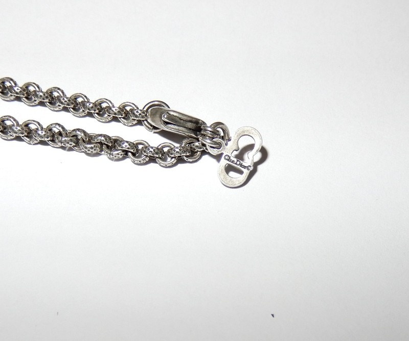 Vintage CHRISTIAN DIOR Dark Silver Crystal Rose Pendant Necklace 24" gallery
