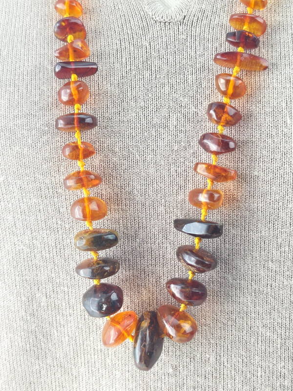 Victorian Natual Baltic Honey Amber Nugget Hand Knotted Graduated Beads Necklace gallery
