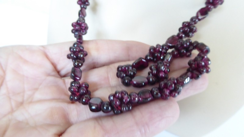 Vintage Garnet Cluster Beaded Necklace 26" long Continuous No Clasp Gemstone Gem gallery