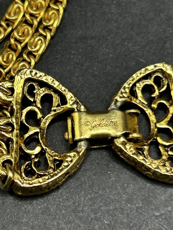 Vtg Goldette Necklace Gold Tone 3 Strand Glass Intaglio Cameo Victorian Revival gallery