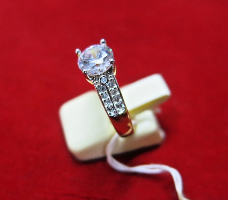 Micron Gold CZ Diamond Pavé Band Bridal Engagement Ring – Adjustable Size 7