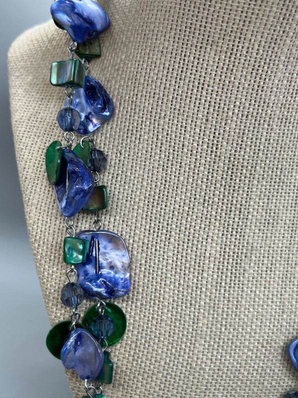 vintage blue Boho Abalone shell Beaded 2 strand 28" necklace bl02 gallery