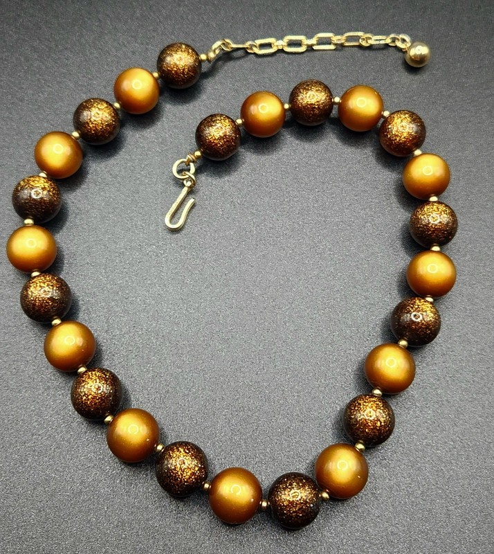 Vintage Trifari necklace Moonglow & Brown Confetti Lucite 1970-80's Collectible gallery
