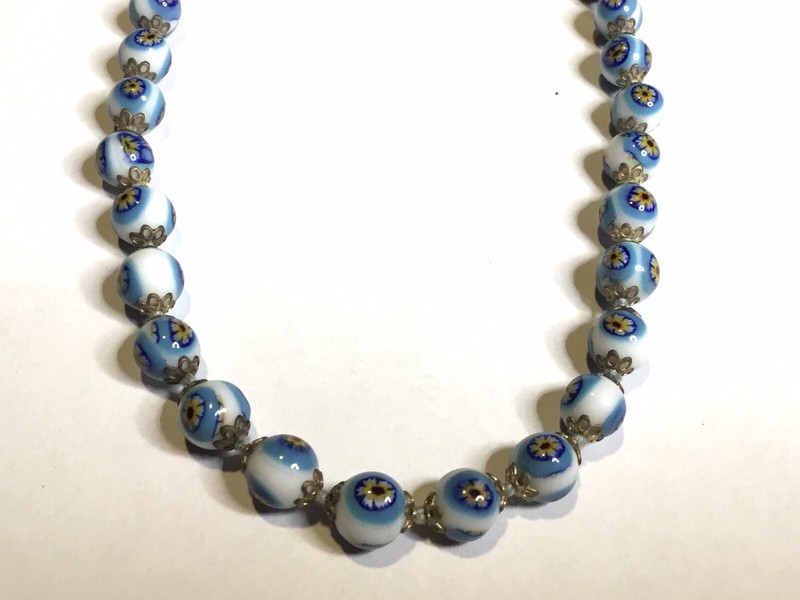 16” Vintage Venetian Millefiori Bead Necklace Colorful Blue Yellow Multi gallery