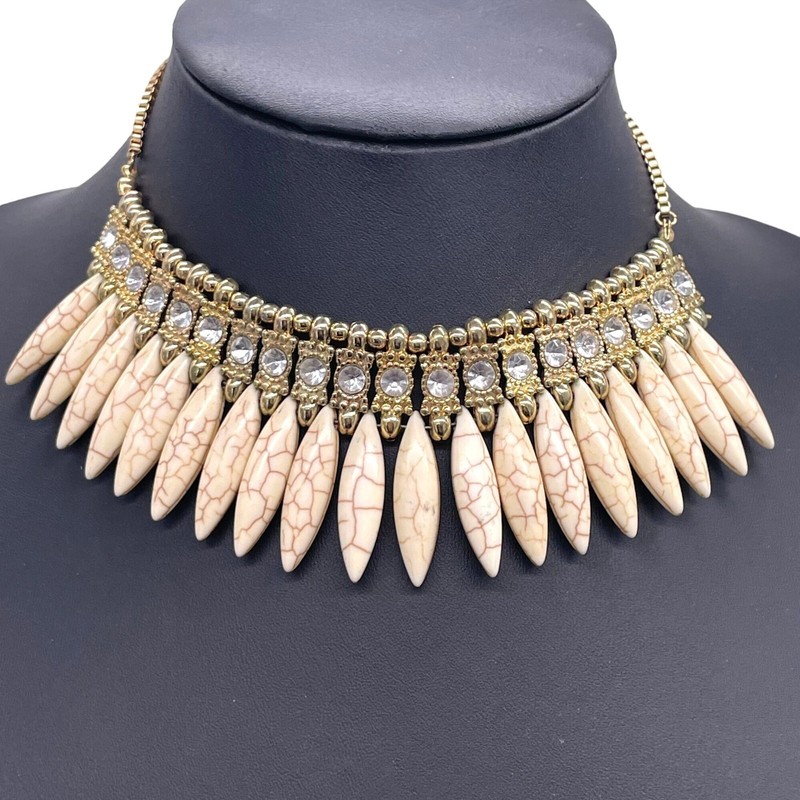 Vintage Clear Rhinestone Crystal Fringed Chain Bib Statement Necklace Gold Tone