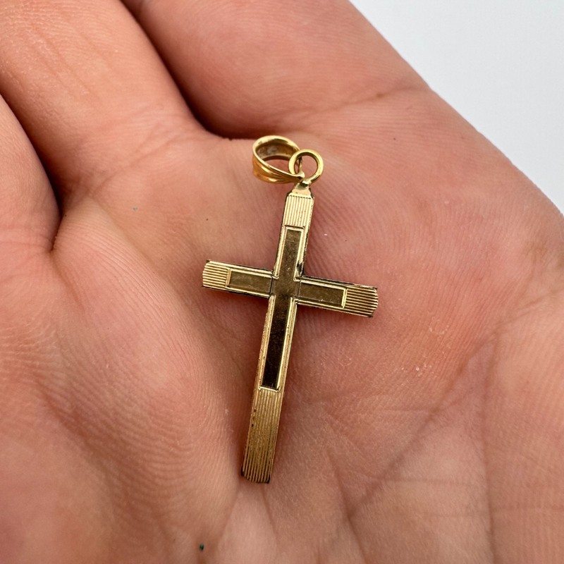 Vintage Gold Tone Cross Pendant Textured Religious Charm Small Christian Jewelry