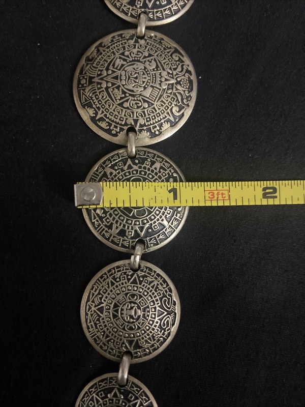Vtg Bernice Goodspeed Sterling Silver Aztec Mayan Coin Calendar 8.5” Bracelet gallery