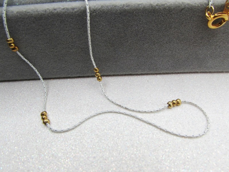 Vintage White Enamel Chain Necklace- Boston Link- Tiny Gold Beads- Minimalist gallery