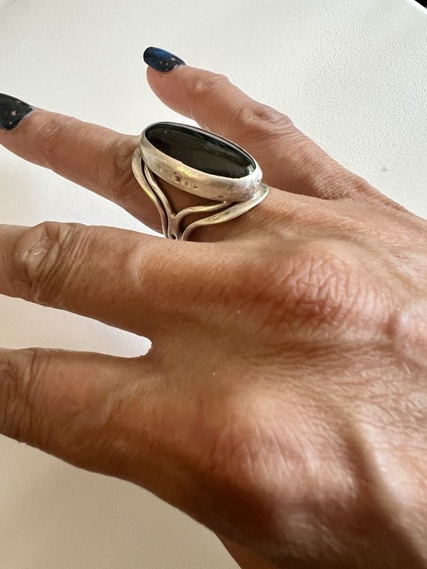 Vintage 90s Sterling Silver .925 Ring Oval Onyx Stone Size 7 gallery