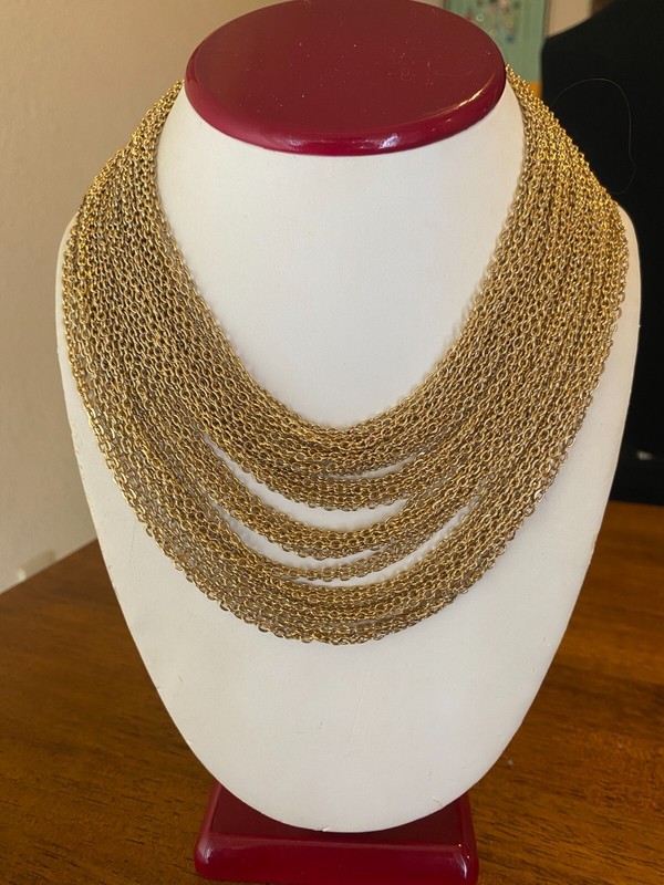 Vintage Multi-Strand Gold Chain Necklace Unsigned Statement Costume gallery