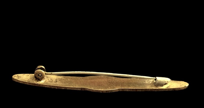Antique Art Deco Era Turquoise Guilloche Brass Gold Wash Bar Brooch-~1920s gallery