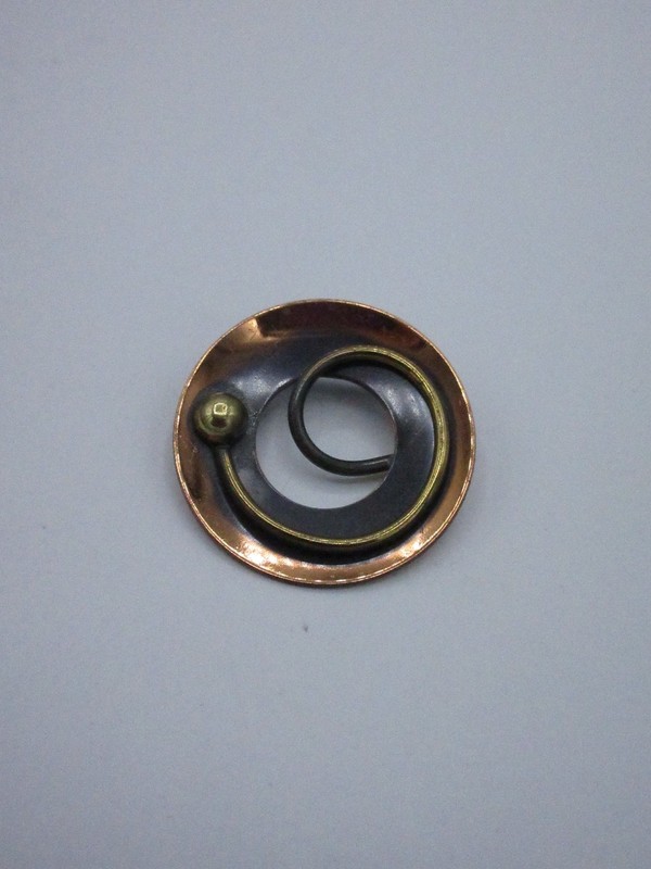 Genuine Copper Pin Brooch Abstract Round Shaped Metal Vintage Unique Small CHIC gallery