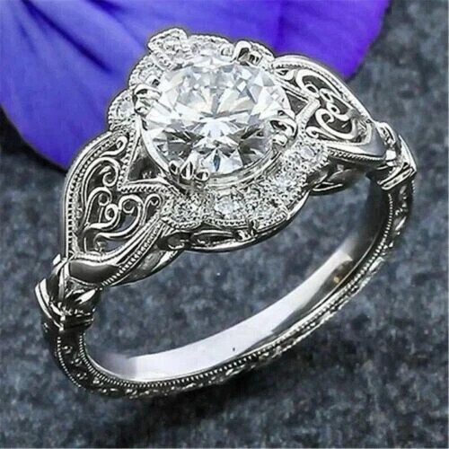 3CT Round Vintage Style Lab Created Diamond Ring 14K White Gold Finish Art Deco