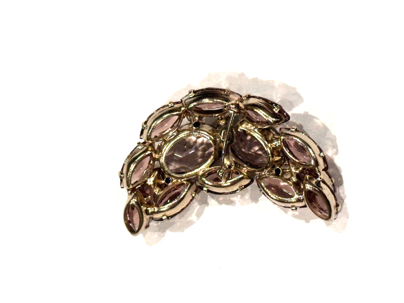 JULIANA VINTAGE 2.25" CRESCENT AURORA BOREALIS PURPLE RHINESTONE PIN BROOCH EUC gallery